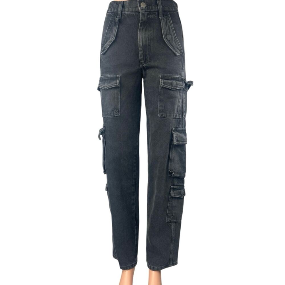 The Fix Women's Blue Straight Leg High Waisted Cargo Denim Jeans Pants Size 0